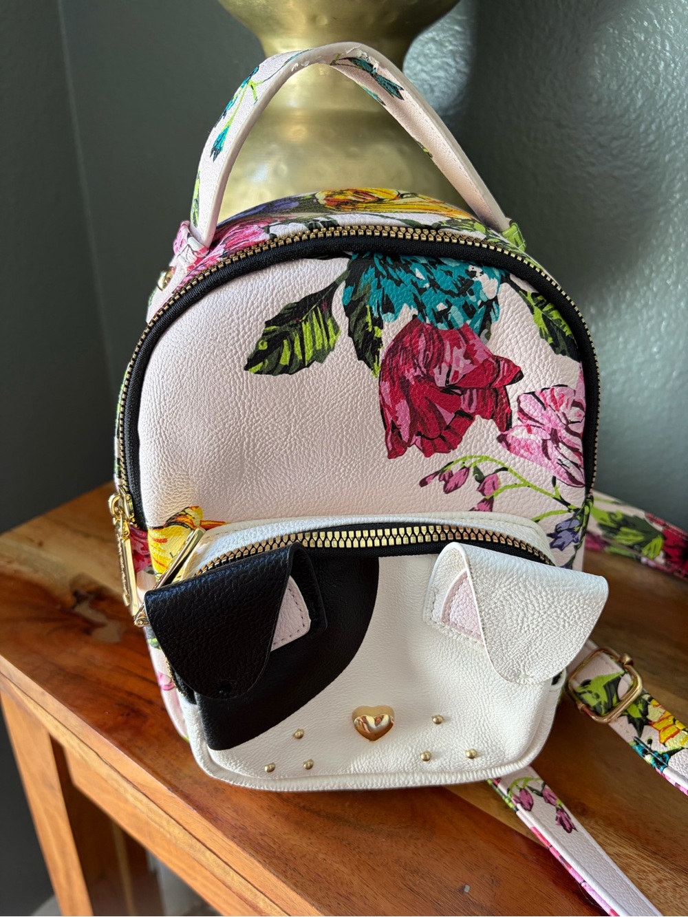 Sale! 🌸Betsey Johnson  Floral Mini Backpack with Doggy Face Pocket - White/Pink